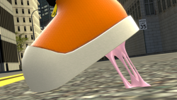 Size: 1920x1080 | Tagged: safe, artist:tailsshoes2020, charmy bee, 3d, bubblegum, close-up, feet fetish, fetish, gum, sfm, shoes, solo, stepping, street, stuck