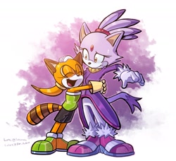 Size: 1928x1758 | Tagged: safe, artist:ryan_rudnick, artist:sikyurame, blaze the cat, marine the raccoon, blaze's tailcoat, hugging