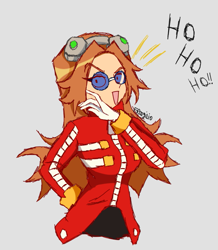 Size: 709x812 | Tagged: safe, artist:freegilio, robotnik, oc, oc:eggma'am (ciosuii), human, gender swap, grey background, ojou laugh, simple background, solo