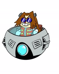 Size: 1638x2048 | Tagged: safe, artist:gnomegnawart, robotnik, oc, oc:eggma'am (ciosuii), human, eggmobile, gender swap, grin, simple background, solo, white background