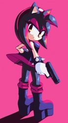 Size: 1142x2048 | Tagged: safe, artist:nan0lovesyou, amy rose, hedgehog, color swap, female, gun, pink background, simple background, solo