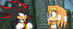 Size: 1000x400 | Tagged: safe, artist:cylent-nite, shadow the hedgehog, tikal, echidna, hedgehog, female, male, shadikal, shipping, straight, visual novel