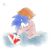 Size: 700x696 | Tagged: safe, artist:krsnprpr, chris thorndyke, sonic the hedgehog, hedgehog, human, sonic x, bed, duo, frown, kneeling, male, pajamas, simple background, sitting, white background