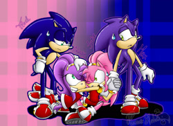 Size: 2338x1700 | Tagged: safe, artist:phoenixsalover, oc, oc:dash the hedgehog, oc:flash hedgehog, oc:lilac rose, oc:rose the hedgehog, hedgehog, fankid, female, group, male, parent:amy, parent:sonic, parents:sonamy