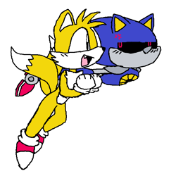 Size: 776x800 | Tagged: safe, artist:stilbie, metal sonic, miles "tails" prower, fox, hedgehog, crack shipping, duo, gay, male, males only, metails, ms paint, robot, shipping, simple background, white background