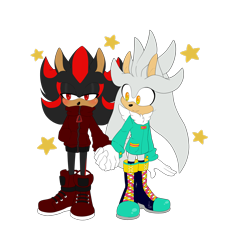 Size: 2327x2577 | Tagged: dead source, safe, artist:badpinku, shadow the hedgehog, silver the hedgehog, hedgehog, cute, duo, gay, holding hands, male, males only, redesign, shadow x silver, shipping, simple background, transparent background