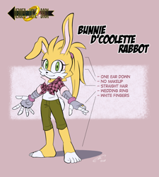 Size: 2041x2268 | Tagged: safe, artist:finikart, bunnie rabbot, rabbit, character sheet, cyborg, female, prosthetic, redesign, solo