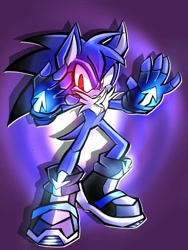 Size: 768x1024 | Tagged: safe, artist:doineeddis, wisp, oc, hedgehog, abstract background, asteroid, boots, fingerless gloves, frown, glowing eyes, looking at viewer, mobianified, neck fluff, solo, standing