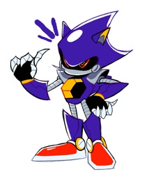 Size: 835x976 | Tagged: dead source, safe, artist:marcuslarry627, metal sonic, black sclera, hand on hip, looking ahead, pointing, red eyes, redesign, robot, simple background, solo, standing, white background