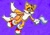 Size: 3200x2258 | Tagged: dead source, safe, artist:ps0yasumi, miles "tails" prower, fox, abstract background, flag, gloves, headcanon, holding something, mid-air, mouth open, shoes, socks, solo, trans male, trans pride, transgender