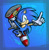 Size: 1280x1301 | Tagged: safe, artist:annitart, sonic the hedgehog, hedgehog, abstract background, clenched teeth, leg up, looking at viewer, male, pointing, posing, signature, smile, solo