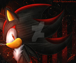 Size: 1024x846 | Tagged: safe, artist:niko-nikoole, shadow the hedgehog, hedgehog, deviantart watermark, frown, looking at viewer, solo, watermark