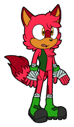 Size: 560x950 | Tagged: safe, artist:shadmanicknuxedits, oc, oc:alexander wolf, hybrid, boots, chest fluff, fankid, fluffy, jacket, lemolf, looking offscreen, mouth open, one fang, orange eyes, outline, parent:gadget, parent:tangle, parents:tandget, red fur, simple background, solo, standing, transparent background