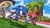 Size: 2032x1143 | Tagged: safe, artist:tighesam, knuckles the echidna, miles "tails" prower, sonic the hedgehog, echidna, fox, hedgehog, sonic heroes, blue shoes, clouds, daytime, loop, palm tree, seaside hill, team sonic, trio