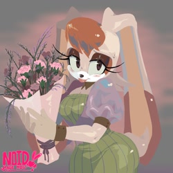 Size: 2000x2000 | Tagged: safe, artist:n01dmagemog, vanilla the rabbit, rabbit, flower, looking at viewer, solo