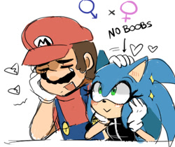 Size: 677x570 | Tagged: safe, artist:fannfare, sonic the hedgehog, hedgehog, human, crack shipping, crossover shipping, female, half r63 shipping, male, mario, shipping, simple background, straight, white background