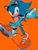 Size: 1080x1436 | Tagged: safe, artist:hedgehog__blue, sonic the hedgehog, hedgehog, eyewear on head, orange background, pointing, simple background, solo, sonic riders