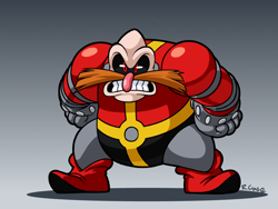 Size: 800x600 | Tagged: safe, artist:rings1234, robotnik, human, adventures of sonic the hedgehog, angry, clenched teeth, gradient background, hands on hips, looking at viewer, signature, solo, standing