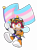 Size: 3000x4070 | Tagged: safe, artist:evillexie, charmy bee, bee, child, flag, flying, gloves, headcanon, holding something, looking at viewer, mid-air, mouth open, pride flag, shoes, simple background, solo, trans male, trans pride, transgender, transparent background