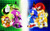 Size: 1920x1200 | Tagged: safe, charmy bee, espio the chameleon, knuckles the echidna, miles "tails" prower, sonic the hedgehog, vector the crocodile, bee, crocodile, echidna, fox, hedgehog, lizard, sonic heroes, 3d, abstract background, chameleon, frown, gloves, group, looking at viewer, male, males only, shoes, smile, socks, standing, team chaotix, team sonic, wallpaper