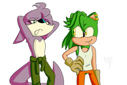 Size: 3000x2000 | Tagged: safe, artist:beebomi, nack the weasel, hedgehog, weasel, sonic underground, duo, male, manic the hedgehog, simple background, transparent background