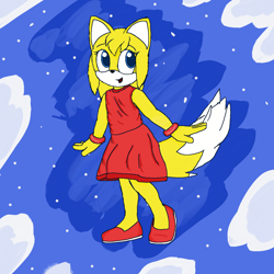 Size: 1500x1500 | Tagged: safe, artist:theowlgoesmoo, zooey the fox, fox, abstract background, child, female, looking offscreen, mouth open, solo, sonic boom (tv), standing