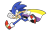 Size: 500x307 | Tagged: dead source, safe, artist:salamander-does-art, sonic the hedgehog, hedgehog, alternate version, cape, clenched fists, clenched teeth, gloves, headcanon, looking at viewer, male, nonbinary, nonbinary pride, pride cape, running, shoes, simple background, smile, socks, solo, transparent background