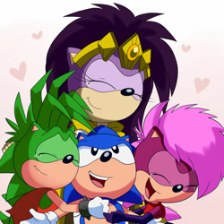 Size: 900x900 | Tagged: safe, artist:domestic maid, queen aleena, sonia the hedgehog, sonic the hedgehog, hedgehog, sonic underground, family, group, manic the hedgehog, mother and daughter, mother and son, reunion, siblings