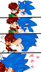 Size: 1103x1920 | Tagged: safe, artist:lilredgummie, sally acorn, sonic the hedgehog, chipmunk, hedgehog, duo, kissing, sally x sonic, shipping, simple background, straight, white background