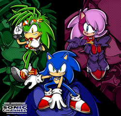 Size: 3000x2880 | Tagged: safe, artist:shadowlifeman, sonia the hedgehog, sonic the hedgehog, hedgehog, sonic underground, echo background, manic the hedgehog, trio