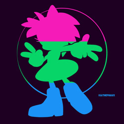 Size: 900x900 | Tagged: safe, artist:kaithephaux, amy rose, hedgehog, amy's halterneck dress, double v sign, female, polysexual pride, pride flag, purple background, silhouette, simple background, solo, standing on one leg