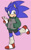 Size: 595x960 | Tagged: safe, artist:sonicaspeed123, sonic the hedgehog, hedgehog, alternate universe, au:girls girls girls (sonicaspeed123), clenched teeth, eyelashes, genderqueer, gloves, hand in pocket, jacket, leg up, lipstick, looking at viewer, shoes, shorts, smile, socks, solo, trans female, trans girl sonic, transgender, v sign, walking