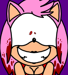 Size: 1275x1414 | Tagged: semi-grimdark, suggestive, artist:professorventurer, amy rose, hedgehog, alignment swap, blood, cleavage, flat colors, purple background, simple background, solo, there's something about amy