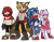 Size: 2800x2200 | Tagged: safe, artist:pegacousinceles, amy rose, knuckles the echidna, miles "tails" prower, sonic the hedgehog, echidna, fox, hedgehog, boots, colored ears, colored quills, female, fur markings, goggles, group, looking at viewer, male, redesign, simple background, standing, transparent background