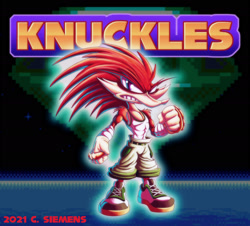 Size: 2210x2000 | Tagged: safe, artist:dawgweazle, knuckles the echidna, brass knuckles, looking at viewer, redesign, screenshot background, signature, solo