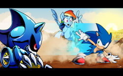 Size: 4000x2480 | Tagged: safe, artist:dormin-dim, metal sonic, sonic the hedgehog, crossover, my little pony, rainbow dash, trio