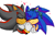 Size: 438x281 | Tagged: safe, artist:silvykinesis, shadow the hedgehog, sonic the hedgehog, hedgehog, 2014, blushing, chest fluff, duo, eyes closed, flower crown, gay, gloves, hearts, holding each other, male, males only, shadow x sonic, shipping, simple background, smile, white background