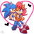 Size: 2000x2000 | Tagged: safe, artist:yoshiyoshi700, sally acorn, sonic the hedgehog, duo, heart, looking at each other, one eye closed, sally x sonic, shipping, straight