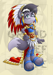 Size: 511x723 | Tagged: safe, artist:kureejiilea, lupe the wolf, wolf, abstract background, female, hand on hip, looking at viewer, smile, solo, standing