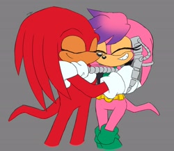 Size: 2333x2022 | Tagged: safe, artist:theteyoman, julie-su, knuckles the echidna, hugging, knuxsu, shipping, straight