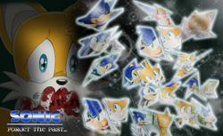 Size: 800x488 | Tagged: safe, artist:silveralchemist09, miles "tails" prower, sonic the hedgehog, fanfic:forget the past, 2009, blood, blood stain, broken glass, clenched teeth, crying, english text, fanfiction art, memory, sad, solo, sonic x style, sparkles, tears, tears of sadness