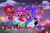 Size: 2048x1359 | Tagged: safe, artist:pixiefeatherkw3, amy rose, knuckles the echidna, miles "tails" prower, sonic the hedgehog, sonic frontiers, abstract background, chaos emerald, clouds, crescent chest mark, frown, group, holding hands, looking up, redraw, sonic frontiers: final horizon, standing