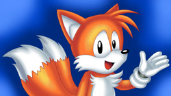 Size: 1020x571 | Tagged: safe, artist:vixdojofox, miles "tails" prower, sonic superstars, 2023, classic tails, gradient background, looking at viewer, mouth open, smile, solo