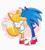 Size: 1080x1200 | Tagged: safe, artist:emilywiccan, miles "tails" prower, sonic the hedgehog, abstract background, age difference, blushing, cute, duo, eyes closed, gay, heart, holding hands, kiss on head, shipping, smile, sonabetes, sonic x tails, standing, tailabetes