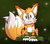 Size: 1336x1186 | Tagged: safe, artist:smileponeh, mangey, miles "tails" prower, sonic prime, :3, bandage, fangs, firefly, front view, gradient background, head tilt, looking at viewer, smile, smiling at viewer, solo, watermark