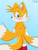 Size: 3000x4000 | Tagged: safe, artist:andtails1, miles "tails" prower, back view, blushing, frown, gradient background, looking at something, looking back, signature, solo, sonic x style, standing, sweatdrop, three tails