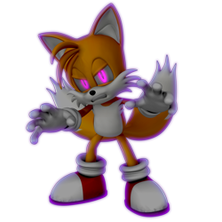 Size: 2500x2500 | Tagged: safe, artist:nibroc-rock, miles "tails" prower, 2016, 3d, clenched teeth, glowing eyes, grey sclera, looking at viewer, mind control, outline, purple eyes, simple background, solo, standing, transparent background