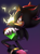 Size: 1011x1380 | Tagged: safe, artist:risziarts, shadow the hedgehog, hedgehog, 2021, chaos emerald, clenched teeth, electricity, frown, holding something, looking at viewer, male, purple background, signature, simple background, solo