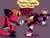Size: 1280x960 | Tagged: safe, artist:skeletonpendeja, e-123 omega, rouge the bat, shadow the hedgehog, agender, dark skin, english text, holding something, lipstick, looking at each other, phone, pronouns, shaking hands, speech bubble, standing, tan skin, team dark, trio, yellow sclera