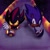 Size: 960x960 | Tagged: safe, artist:skeletonpendeja, shadow the hedgehog, sonic the hedgehog, sonic adventure 2, abstract background, agender, clenched teeth, dark skin, duo, eyelashes, frown, looking at each other, male, running, skating, star (sky), yellow gloves, yellow sclera